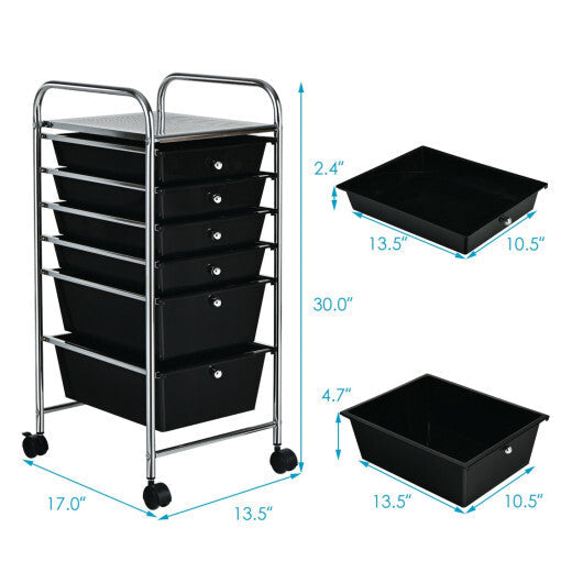 Costway 6 Drawers Rolling Storage Cart Organizer-Black LuxuryLifeWay Online Store