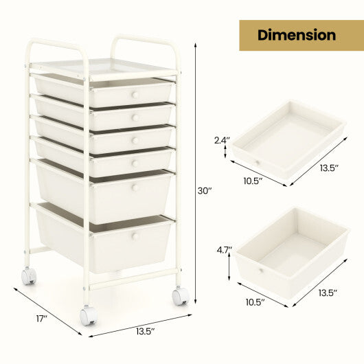 Costway Multifunctional 6 Drawers Rolling Storage Cart Organizer-White LuxuryLifeWay Online Store
