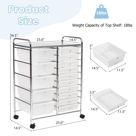 Costway 15 Drawers Rolling Storage Cart Organizer-clear LuxuryLifeWay Online Store