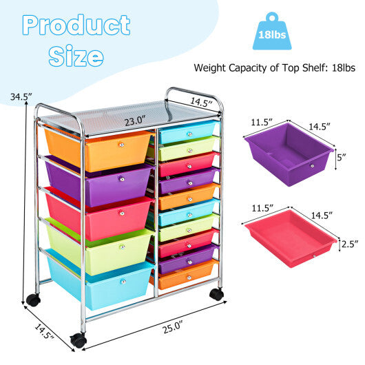 Costway 15-Drawer Utility Rolling Organizer Cart with Multi-Use Storage-Multicolor LuxuryLifeWay Online Store