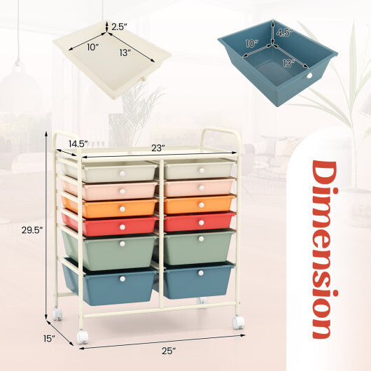 Costway 12 Drawers Rolling Cart Storage Scrapbook Paper Organizer Bins-Deep Multicolor LuxuryLifeWay Online Store