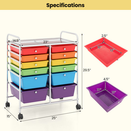 Costway 12 Drawers Rolling Cart Storage Scrapbook Paper Organizer Bins-Multicolor LuxuryLifeWay Online Store
