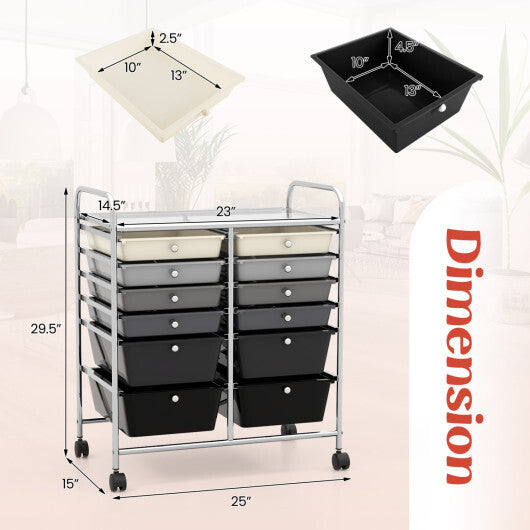Costway 12-Drawer Rolling Storage Cart with Removable Drawers and Lockable Wheels-Gray LuxuryLifeWay Online Store