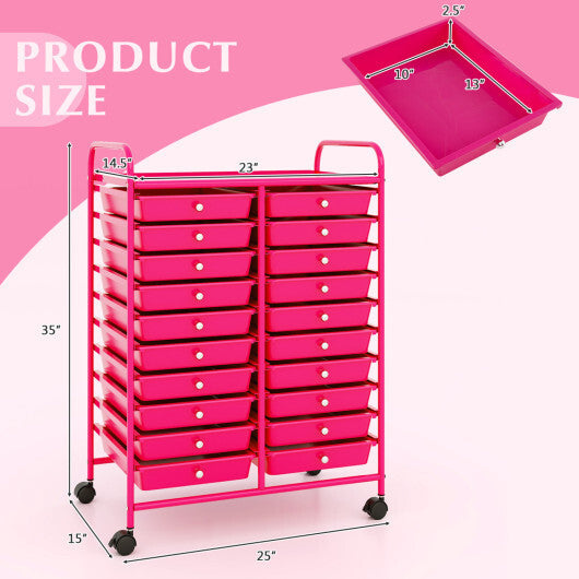 Costway 20 Removable Drawers Rolling Storage Cart Studio Organizer-Pink LuxuryLifeWay Online Store