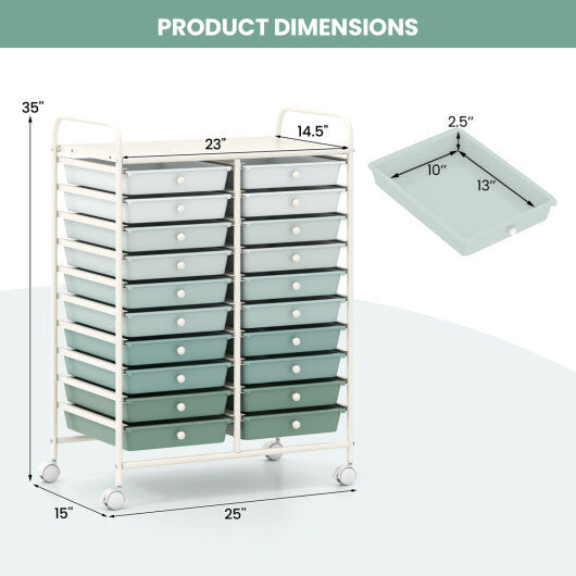 Costway 20 Drawers Rolling Storage Cart Studio Organizer-Gardient Green LuxuryLifeWay Online Store