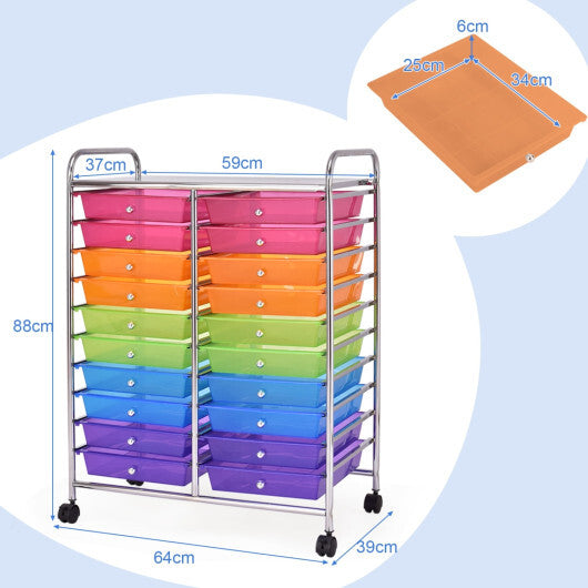Costway 20 Drawers Storage Rolling Cart Studio Organizer-Multicolor LuxuryLifeWay Online Store