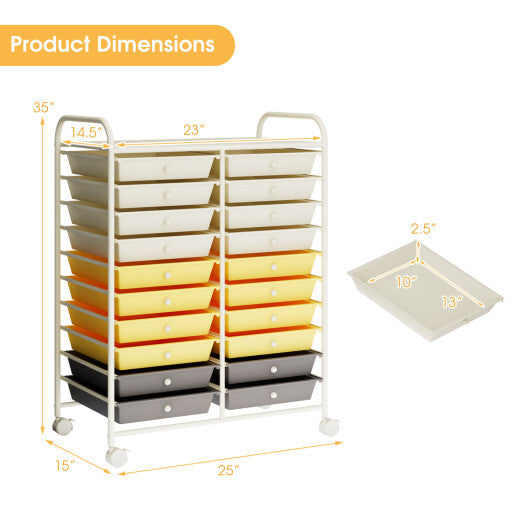 Costway 20 Drawers Storage Rolling Cart Studio Organizer-Yellow LuxuryLifeWay Online Store