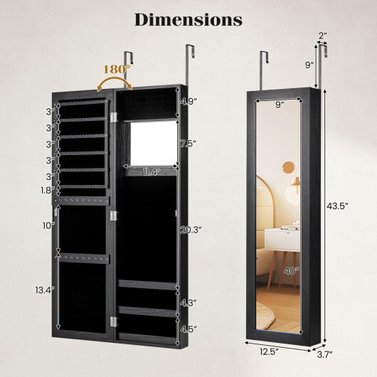 Costway Full Length Mirror Jewelry Cabinet with Ring Slots and Necklace Hooks-Black LuxuryLifeWay Online Store