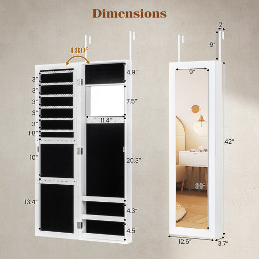 Costway Full Length Mirror Jewelry Cabinet with Ring Slots and Necklace Hooks-White LuxuryLifeWay Online Store