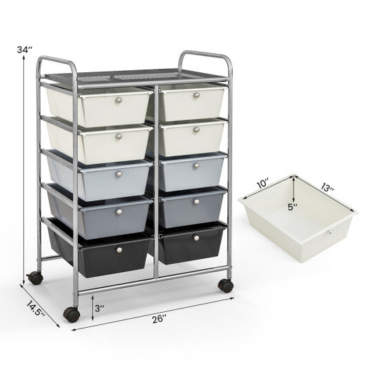 Costway 10-Drawer Rolling Storage Cart-Beige & Gray LuxuryLifeWay Online Store