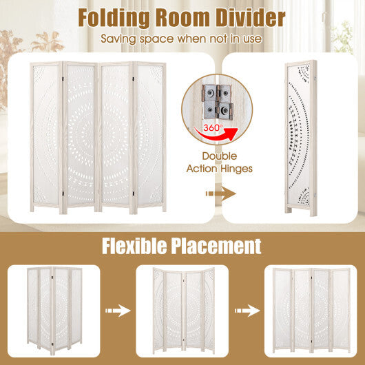 Costway 66 Inch Boho 4-Panel Room Divider Privacy Screen with Carved Pattern LuxuryLifeWay Online Store