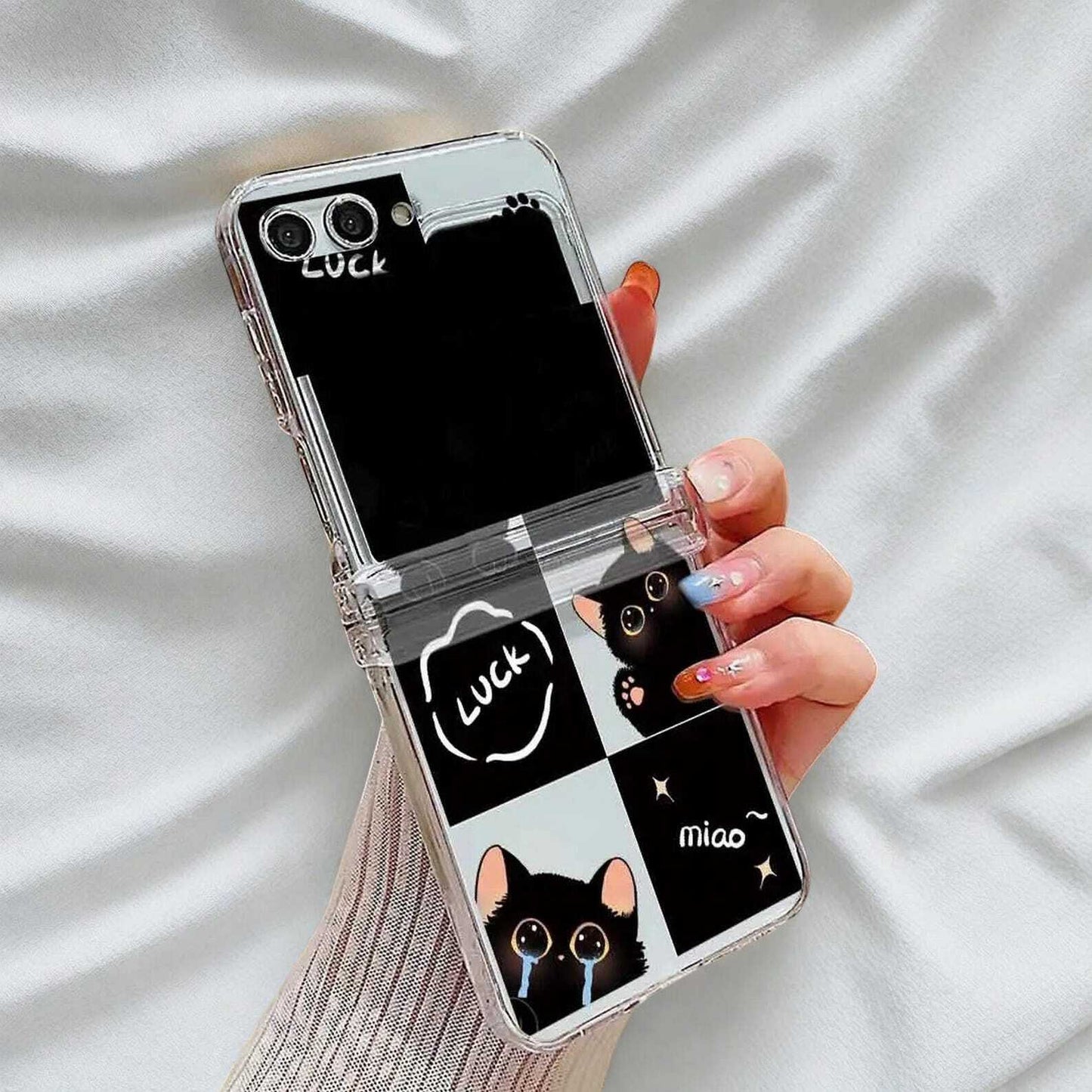 Cute Cat Clear Case for Samsung Galaxy Z Flip 6/5/4/3 - Transparent Hard Folding Cover with Stylish Design and Strong Protection LuxuryLifeWay Online Store