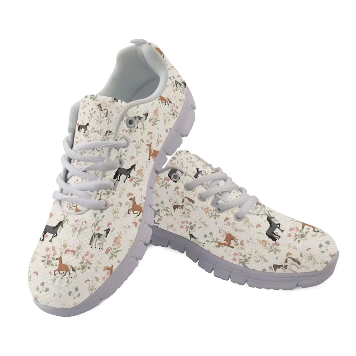 Mumeson Floral Horse Print Running Shoes Sport Shoes Mesh Sneakers Unisex Platform Shoes Non Slip Sport Shoes