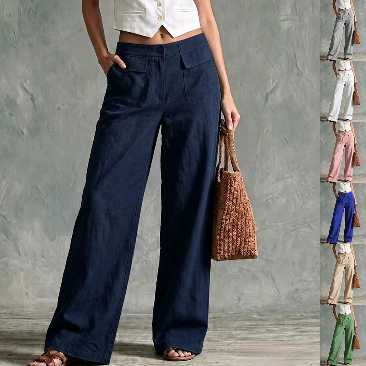 Women's Solid Color Loose Fit Casual Pants - Elastic Waist Trousers for Daily Wear NorixaFashion.com