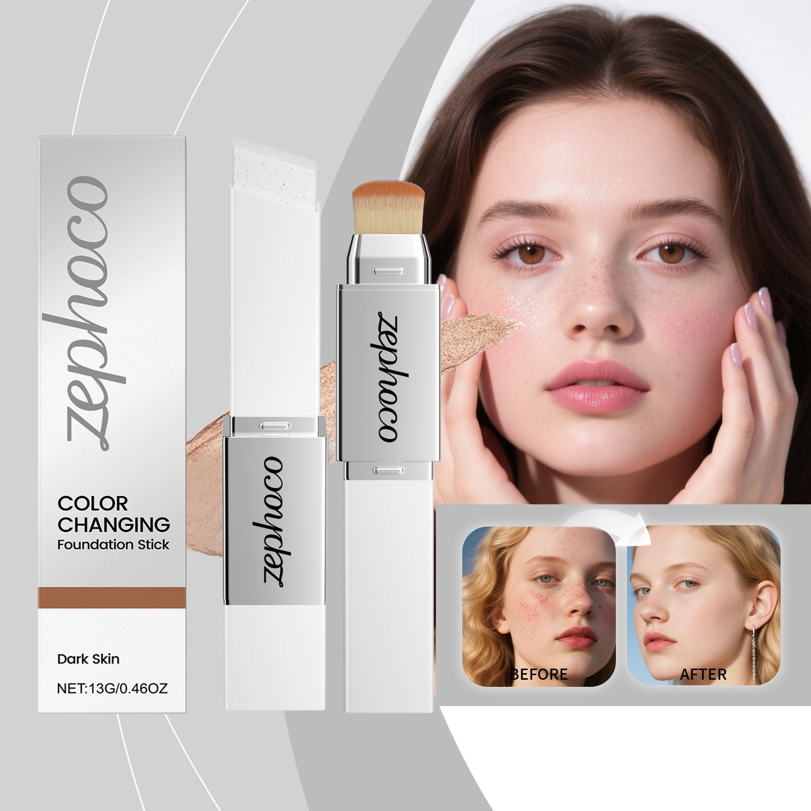 2-in-1 Color-Changing Foundation Stick Deep Skin Tone Tri Light Beauty