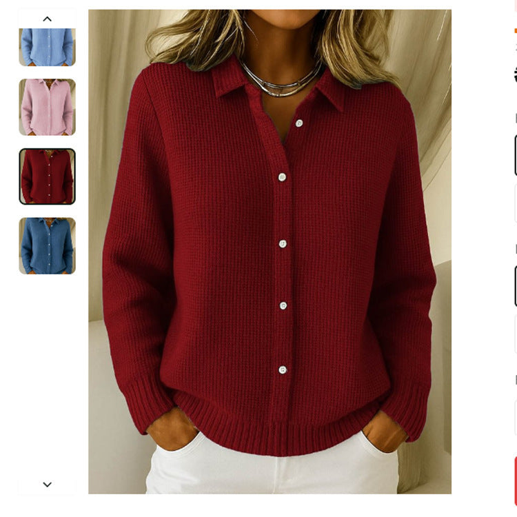 2026 New European And American Cross-Border Turn-Down Collar Solid Color Sweater Cardigan European And American Cross-Border Casual Knit Jacket For Women In Autumn And Winter NorixaFashion.com