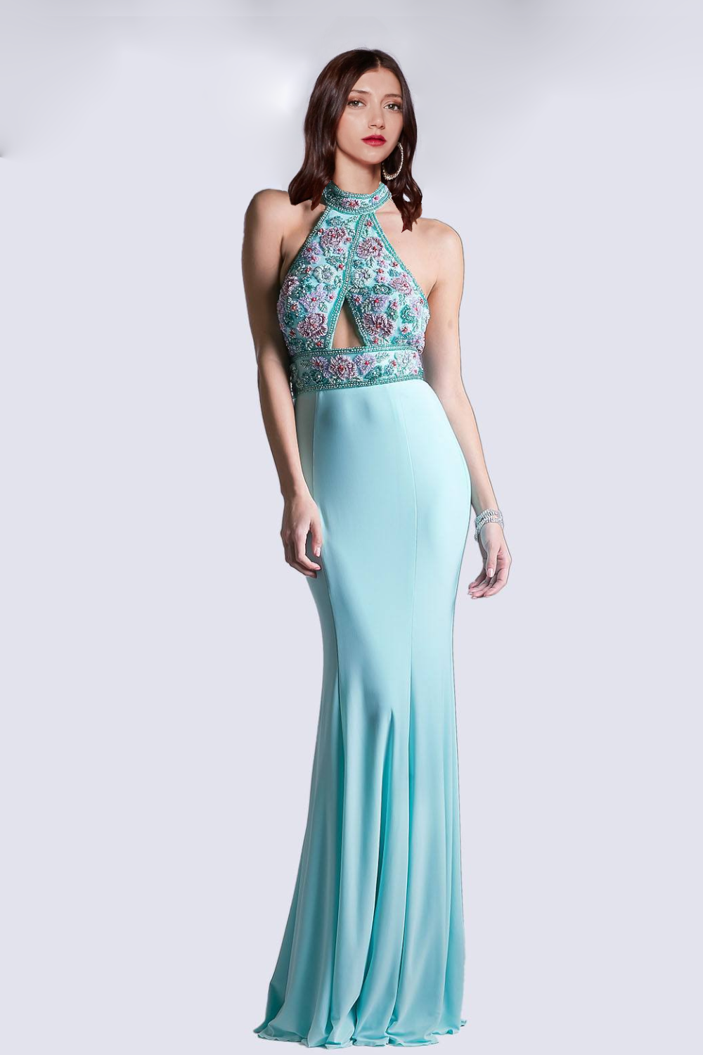 Fitted Jersey Gown with Beaded Halter Neckline LuxuryLifeWay Online Store