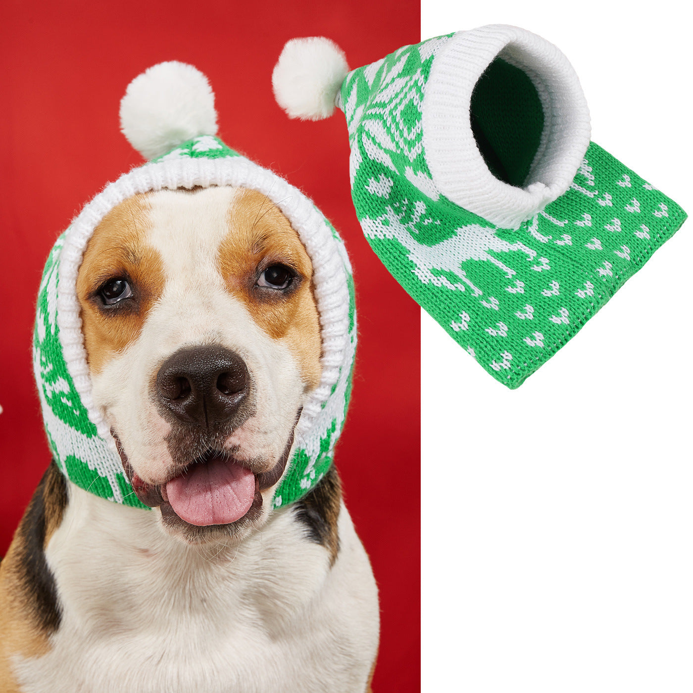 Christmas New Atmosphere Love Snowflake Elk Printing Knitted Warm Pet Dog Cat Fur Ball Hat Pets Fashion