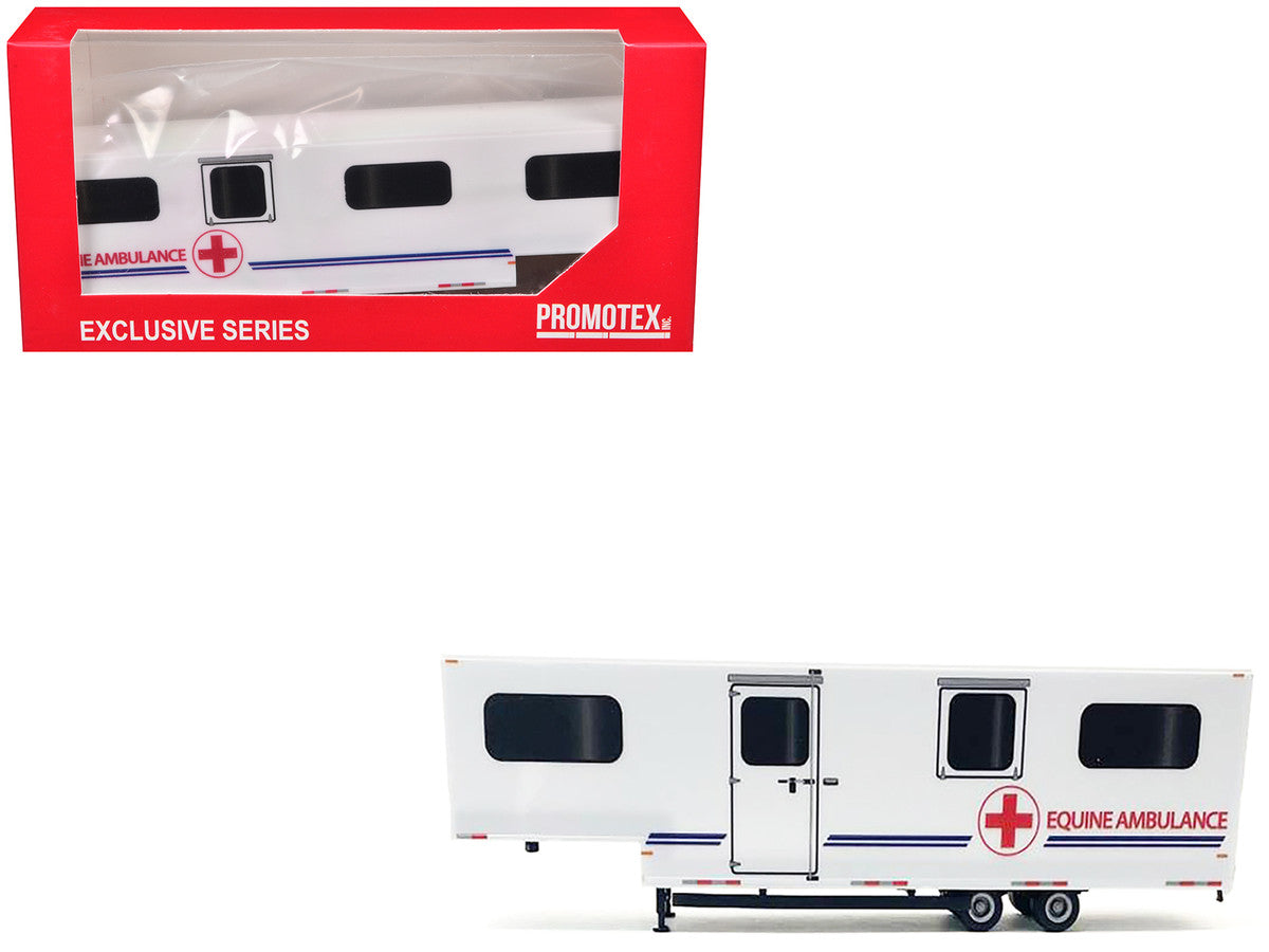 Equine Ambulance Trailer White with Blue Stripes 1/87 (HO) Plastic Model by Promotex LuxuryLifeWay Online Store