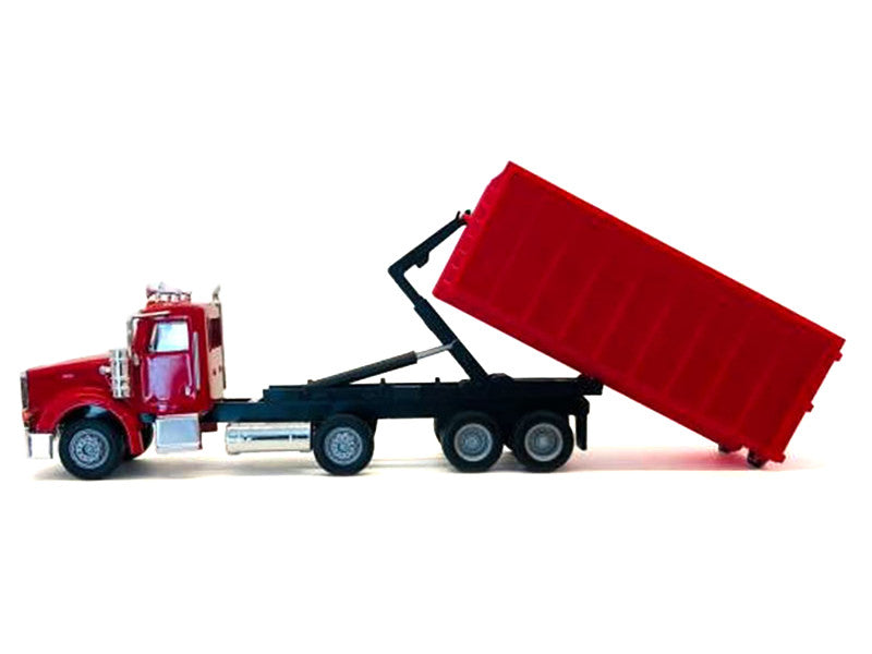 Peterbilt 367 Roll-Off Dump Truck Red with Red Box 1/87 (HO) Plastic Model Car by Promotex LuxuryLifeWay Online Store