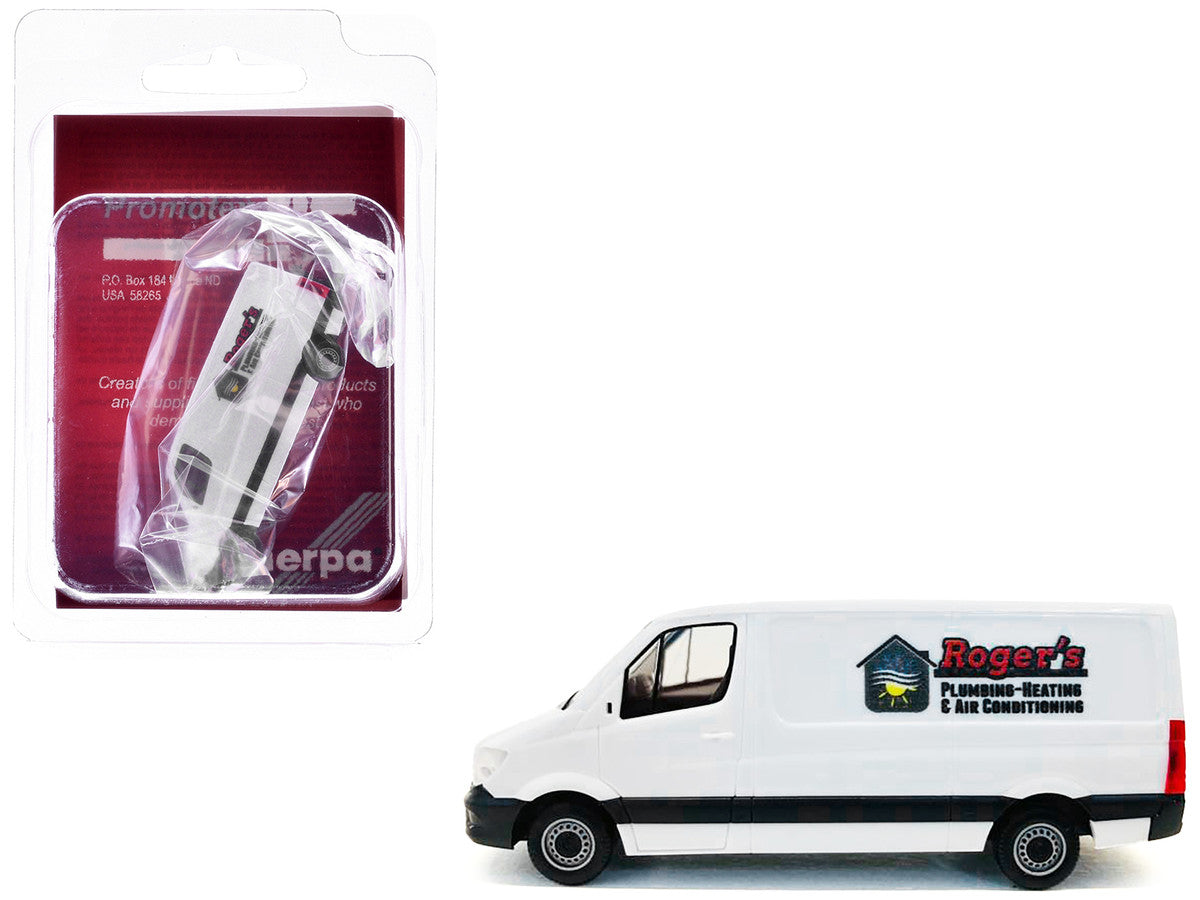 Mercedes-Benz Sprinter Van White "Roger's Plumbing-Heating & Air Conditioning" 1/87 (HO) Plastic Model Car by Promotex LuxuryLifeWay Online Store
