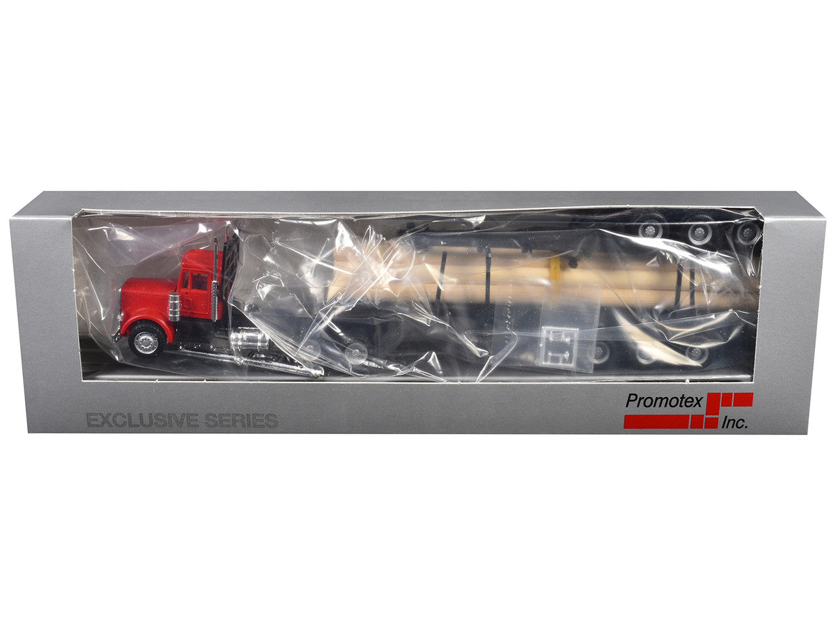 Peterbilt Super B Log Truck and Trailer Red with Log Accessories 1/87 (HO) Plastic Model Car by Promotex LuxuryLifeWay Online Store