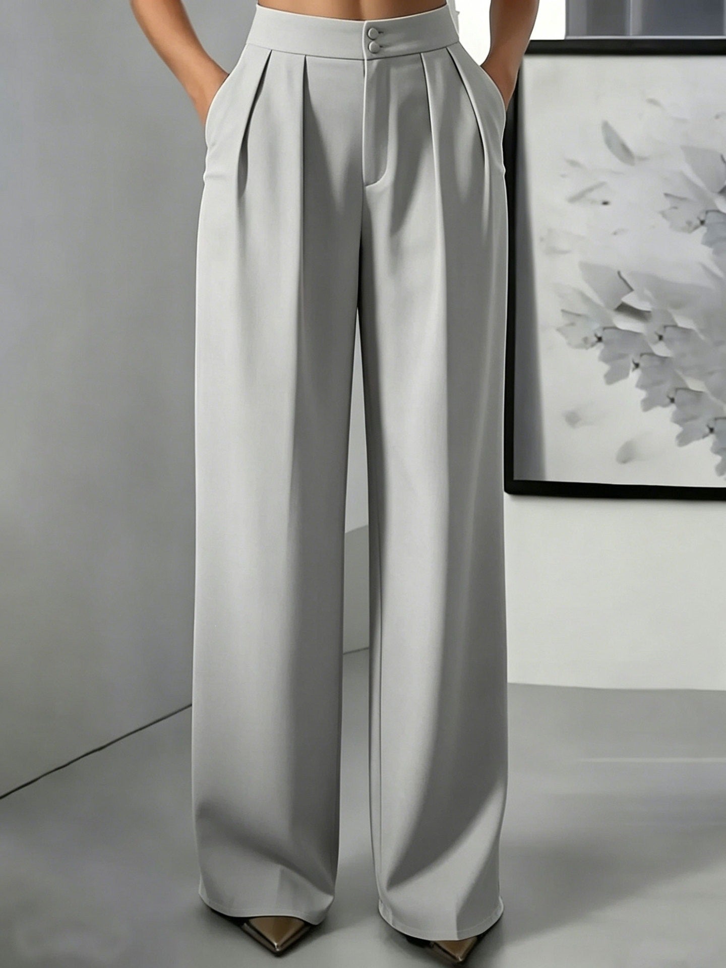 Straight-leg Minimalist Suit Slim-fit Elastic-waist Pants For Women NorixaFashion.com
