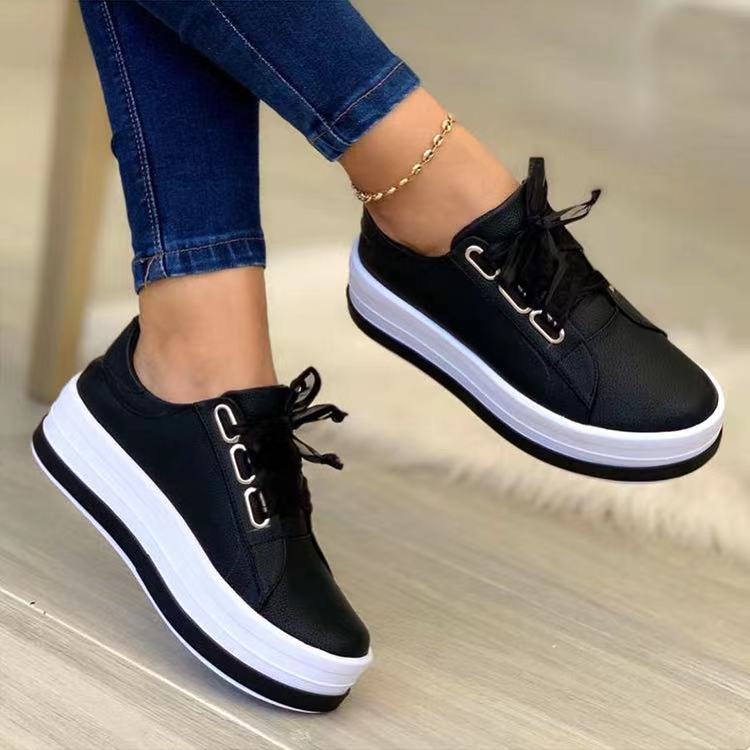 Single Large Size Casual European And American Lace-up Flat Round Toe Platform Women's Shoes CJD