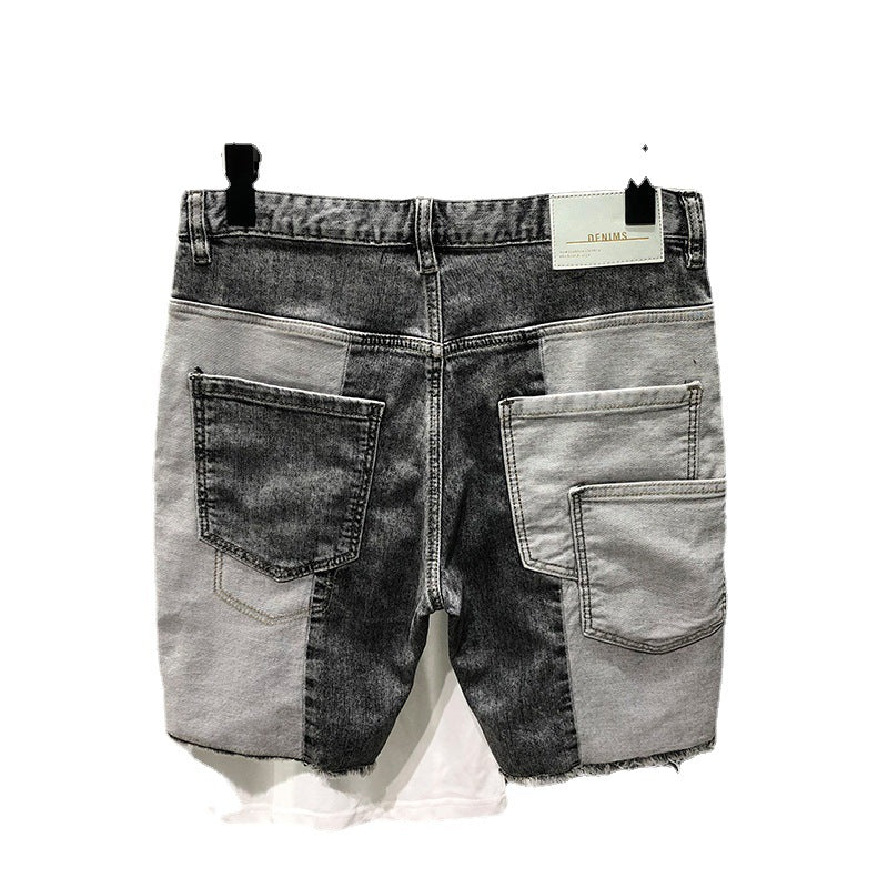 Summer Gray Denim Patchwork Plaid Hip-Hop Shorts Pi-Mart