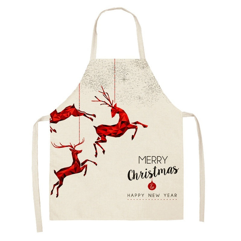 Christmas Deer Art Pattern Female Cleaning Home Cooking Kitchen Apron Chef Ear Cotton Linen PearlNestDecor.com