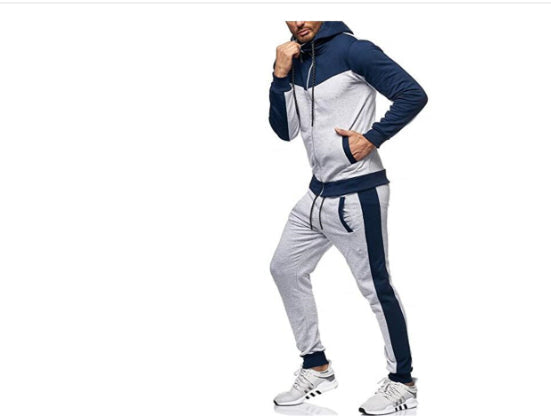 Men's Hooded Color Block Casual Cardigan Set NorixaFashion.com