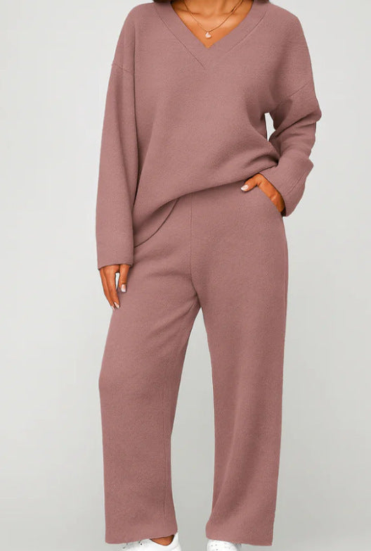 V-neck Wool Loose Pockets Leisure Suit Two-piece Pajamas Best YouTube Store