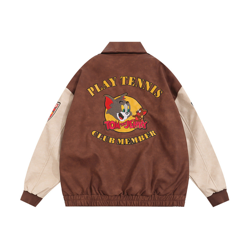 Men's Cartoon Embroidered Cat and Mouse Baseball Jacket Pi-Mart