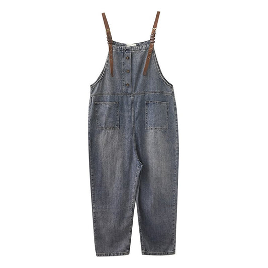 Women's Washed Denim Ninth Overalls Pi-Mart