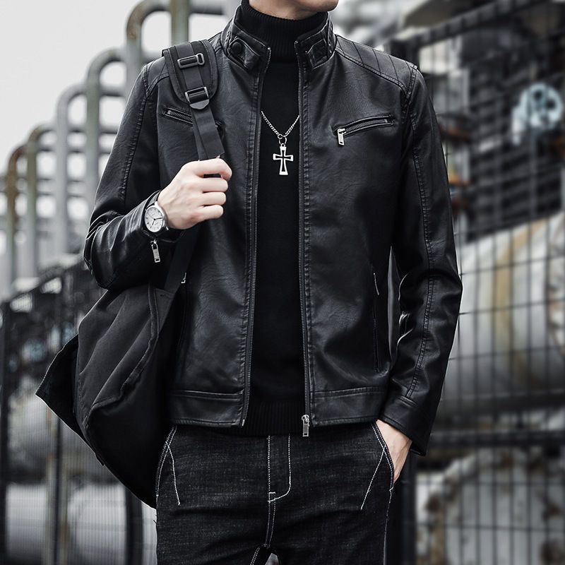 Men's Fashion Casual Slim Motorcycle Clothing Leather Jacket Best YouTube Store