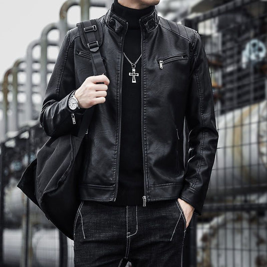 Men's Fashion Casual Slim Motorcycle Clothing Leather Jacket Best YouTube Store