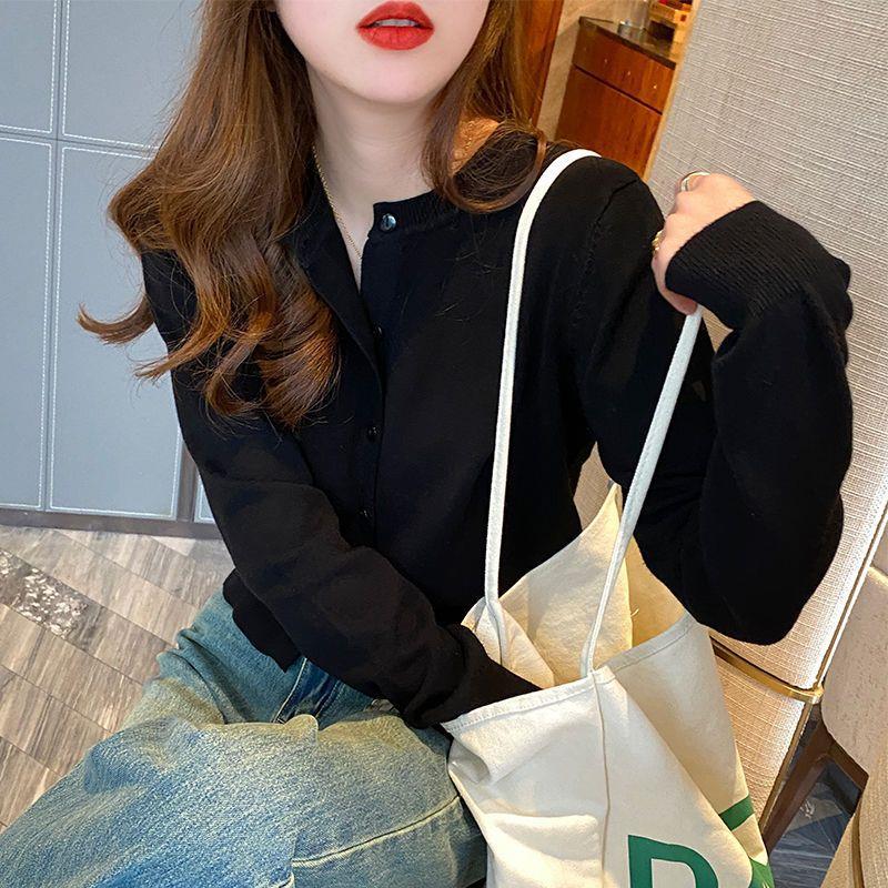 Women's Slimming Round-Neck Long-Sleeve Knitted Cardigan LadyShow.Store