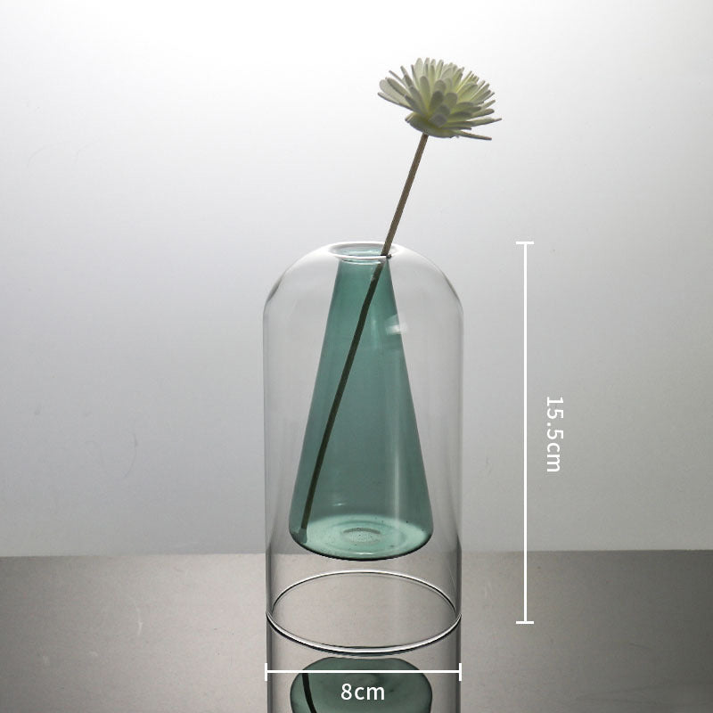 Vases Glass Vase Home Decor Room Decor Modern Wedding Decoration Hydroponic Flower Pot Double Glass Container Crafts Ornament PearlNestDecor.com