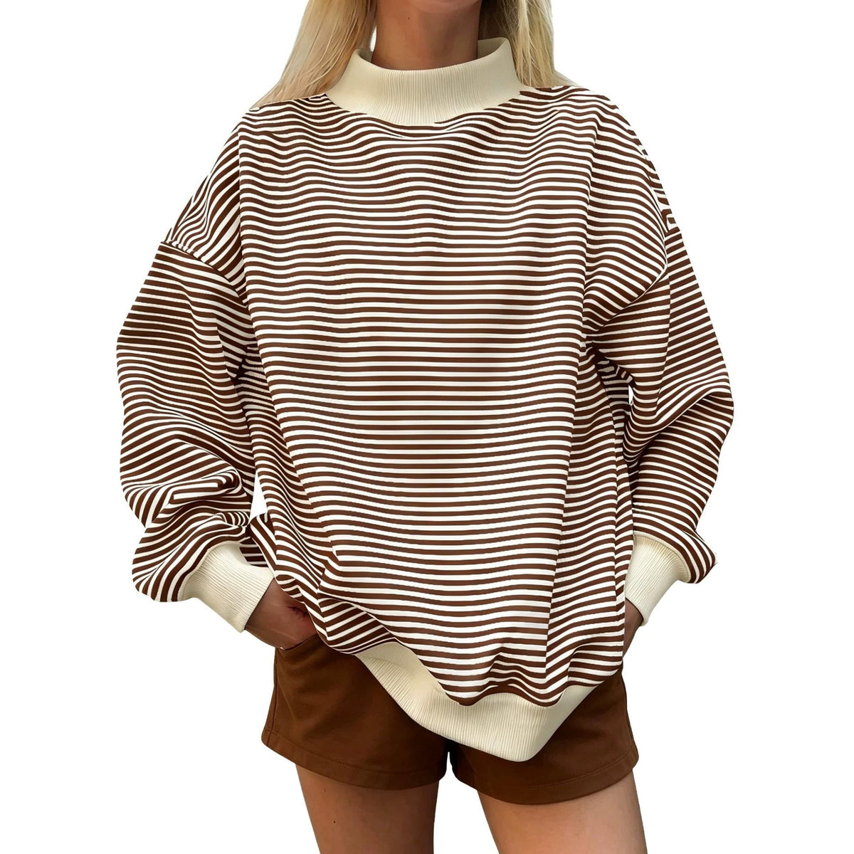 2026 Women's Fall New Fashion Casual Striped Long-Sleeved Pullover Loose Sweatshirt NorixaFashion.com