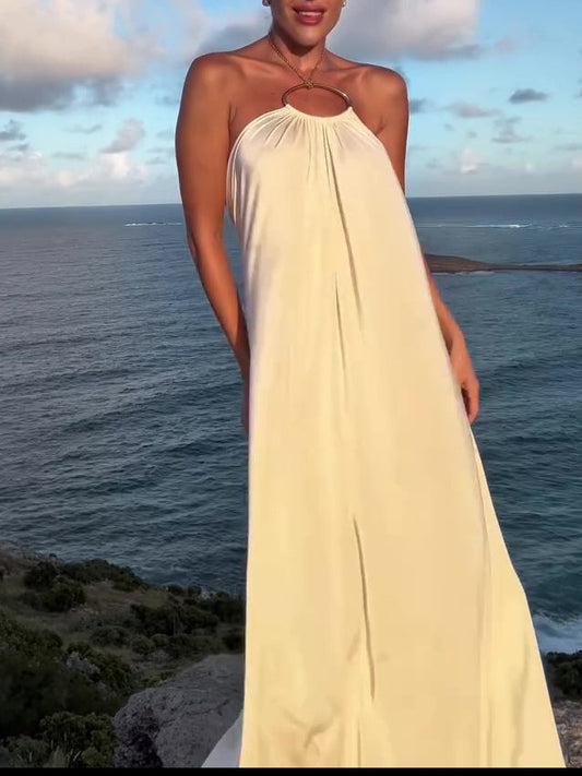 Circle Halter Loose Maxi Dress NorixaFashion.com