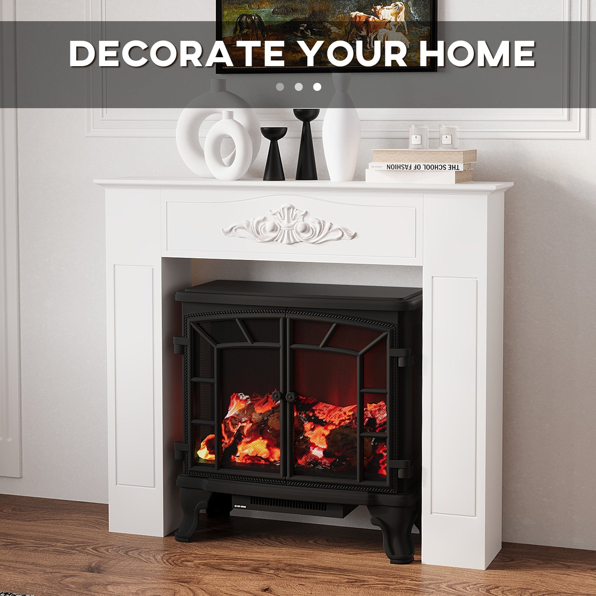 Freestanding Fireplace Surround, Modern Fireplace Mantel with Leg for Electric Fireplaces, 44.7" W x 40" H, White PearlNestDecor.com