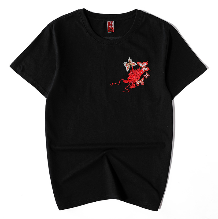 Summer Youth Embroidered Dragon T-Shirt for Men Pi-Mart