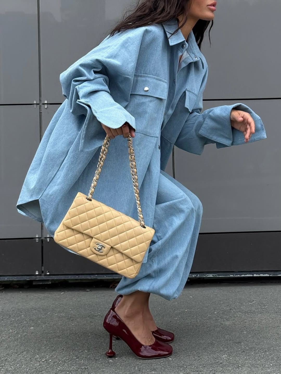 Light Blue Denim Oversized Shirt And Baggy Pants Set NorixaFashion.com