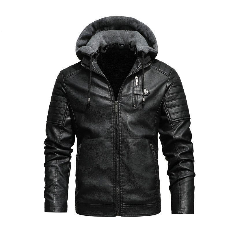 2026 Autumn And Winter New Men's Leather Jacket, Youth Men's Coat, Fleece-Lined Hooded Leather Jacket, Men's Jacket, Factory Ready Stock NorixaFashion.com