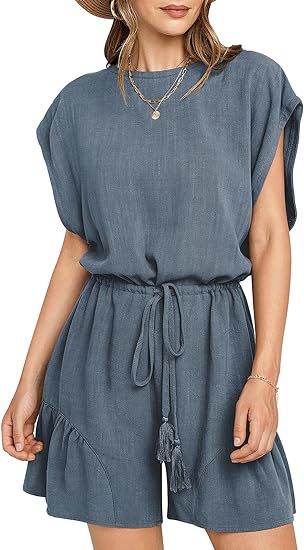 Cotton And Linen Jumpsuit Loose Waist Short Sleeve Women LadyShow.Store