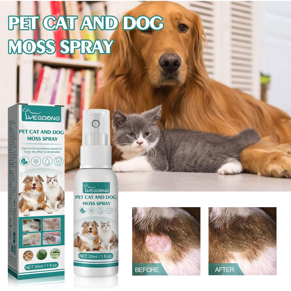 Cat And Dog General Mite Removing Skin Itching, Hair Removal, Redness And Itching Removing Pet Cat And Dog Moss Spray 30ml 1 Box Tri Light Beauty