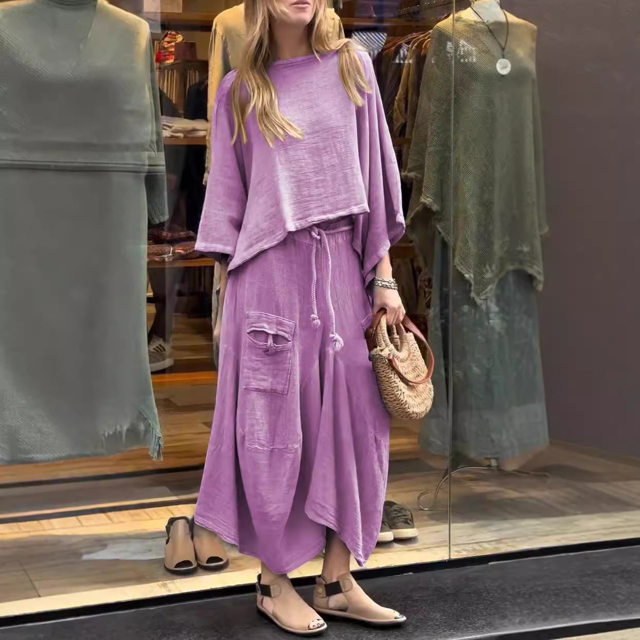 Casual Solid Color Loose Dress Two-piece Suit LadyShow.Store