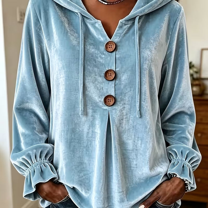 Annuo  2026 Women Casual Button Drawstring Hoodie, European American Style Long Sleeve Top NorixaFashion.com