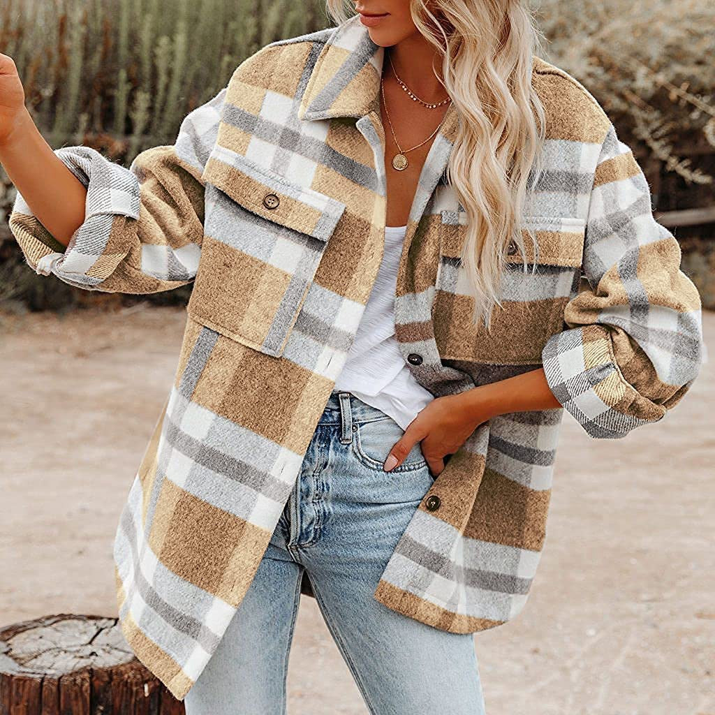 Plaid Button Flannel Woolen Shirt NorixaFashion.com
