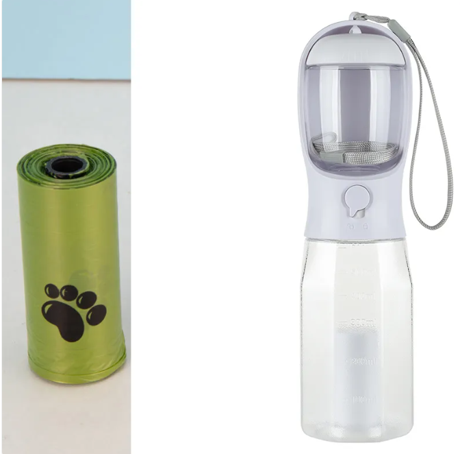Portable Cat Dog Water Bottle Food Feeder Drinker Poop Dispenser 3 In 1 Leak-proof Multifunctional Dog Water Bottle Pet Products LadyShow.Store